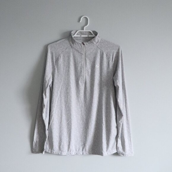 Paradox Women's Sz Lrg Grey Herringbone Merino Wool 1/4 Zip Stretch Pullover Top - Picture 1 of 15